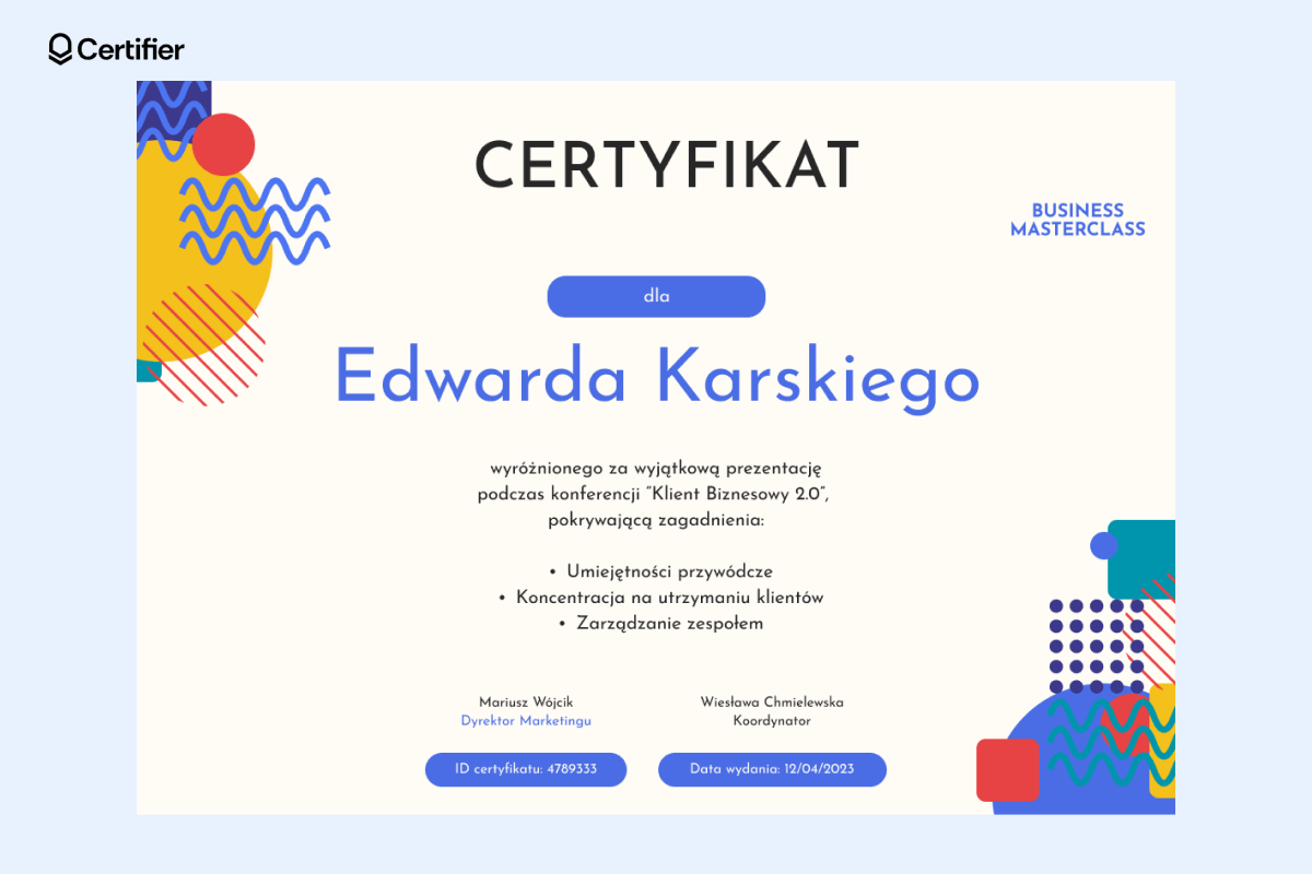 Gotowe certyfikaty do wydruku w stylu artystycznym. Gotowe certyfikaty do wydruku w stylu artystycznym.