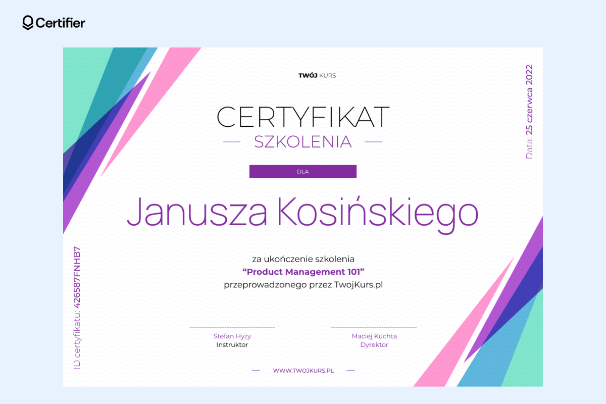 Prosty i gotowy certyfikat do druku. Prosty i gotowy certyfikat do druku.