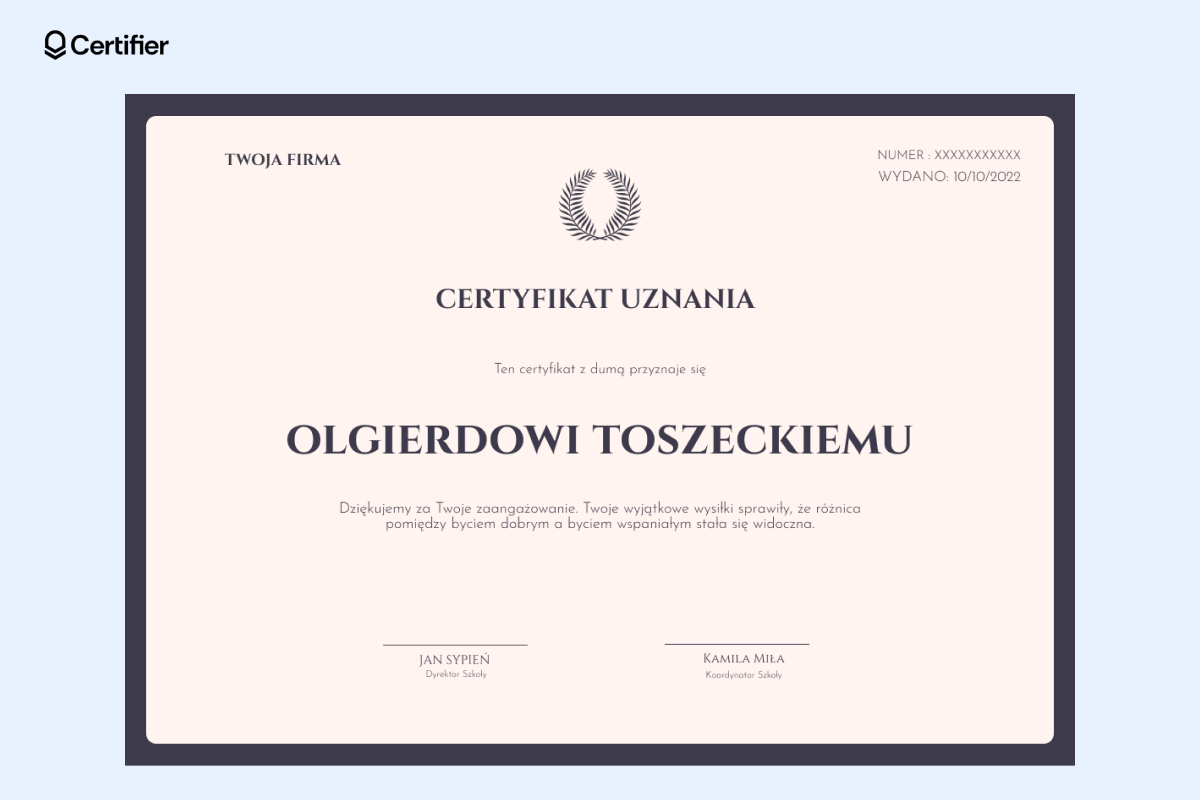 Elegancki certyfikat do druku za darmo. Elegancki certyfikat do druku za darmo.