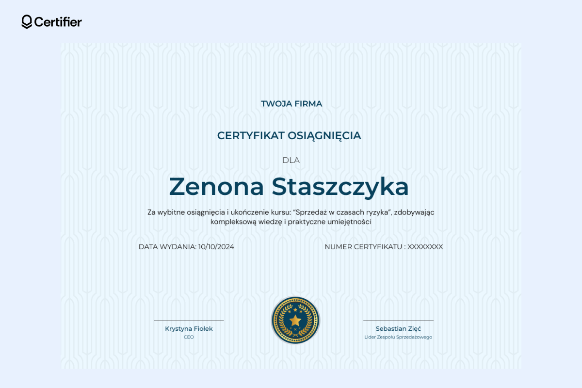 Certyfikat osiągnięcia z delikatnym wzorem. Certyfikat osiągnięcia z delikatnym wzorem.