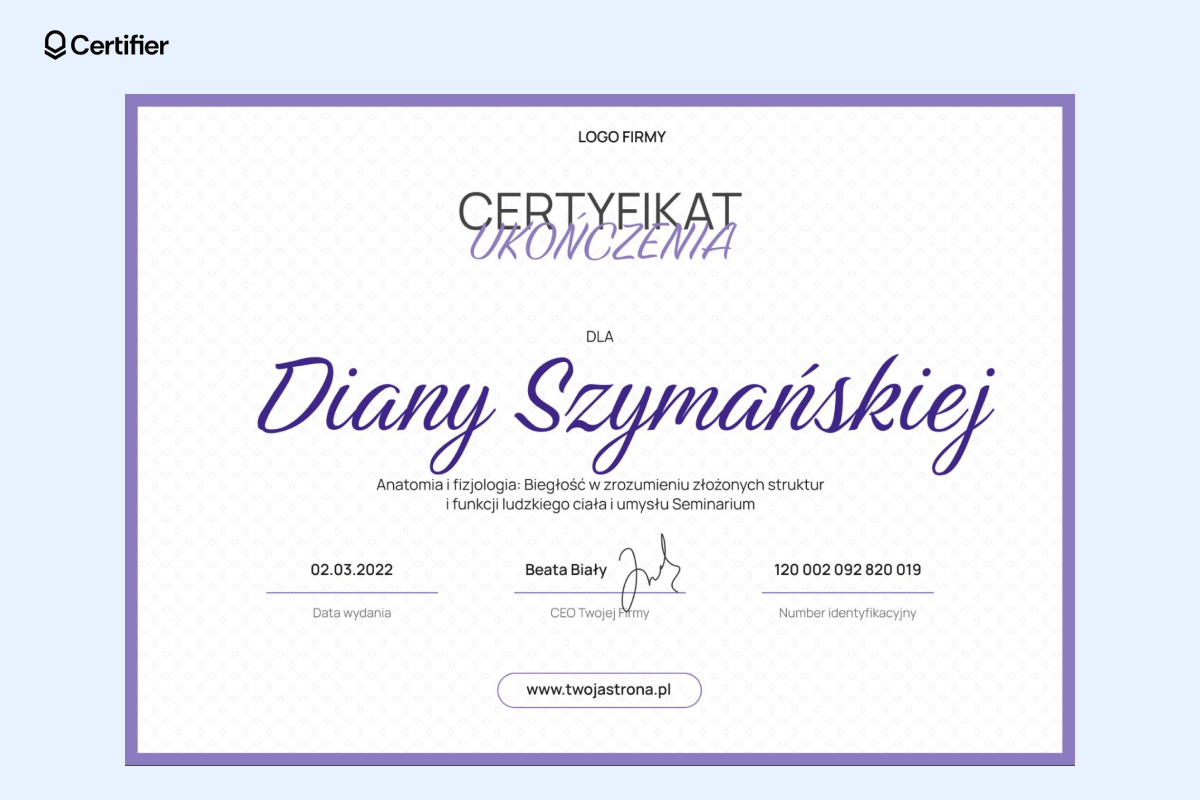 Delikatny certyfikat ukończenia w fioletowym odcieniu. Delikatny certyfikat ukończenia w fioletowym odcieniu.