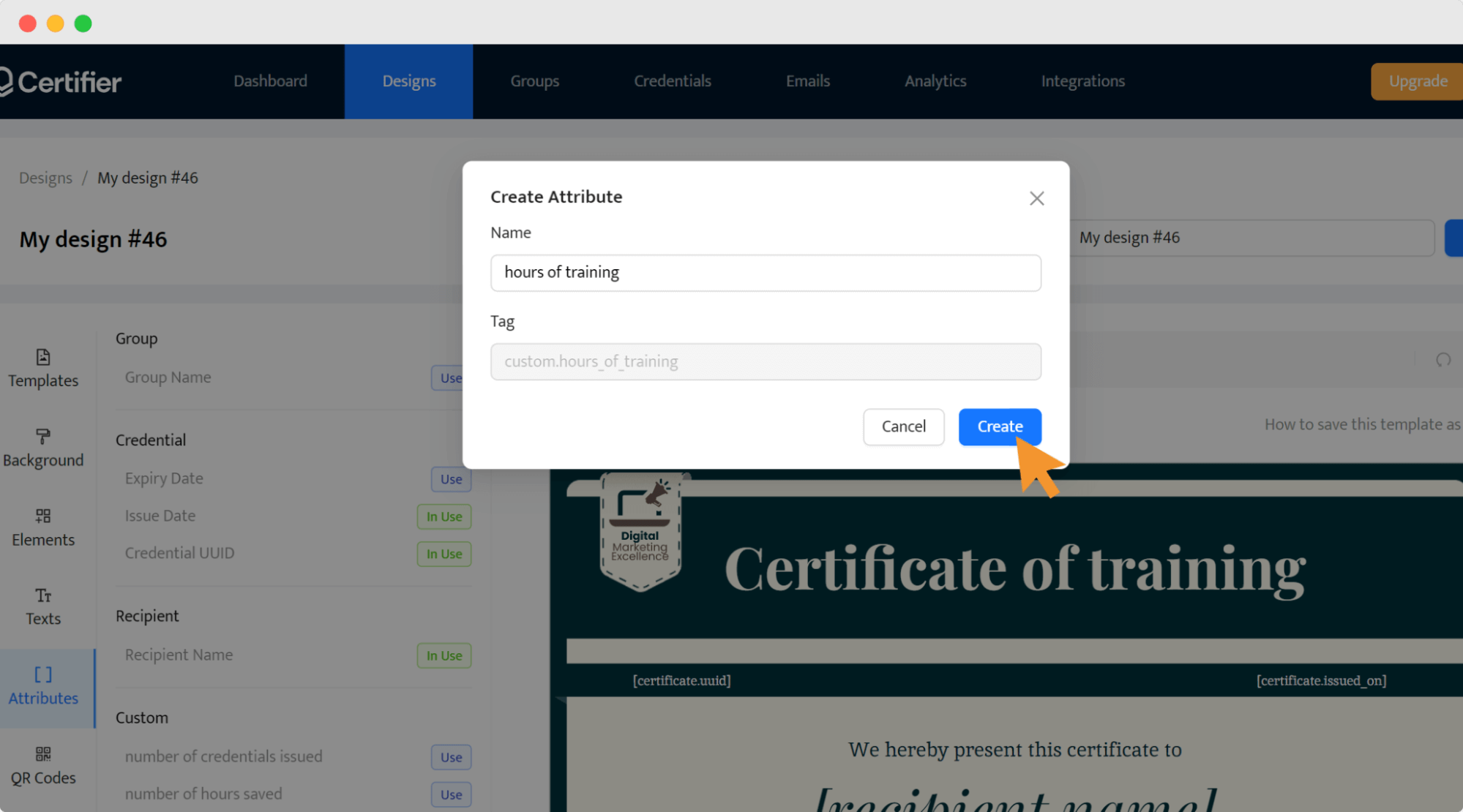 A close-up showing the creation of a custom attribute for A close-up showing the creation of a custom attribute for