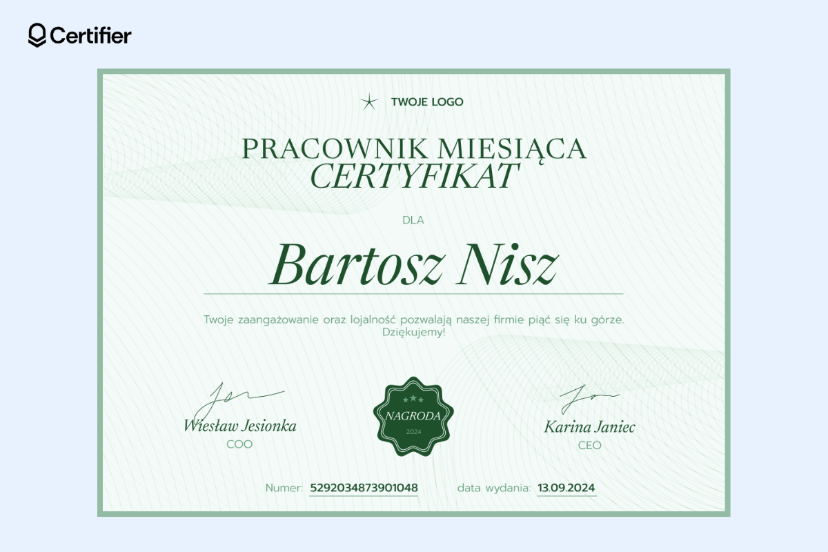 Skromny i nietuzinkowy certyfikat. Skromny i nietuzinkowy certyfikat.