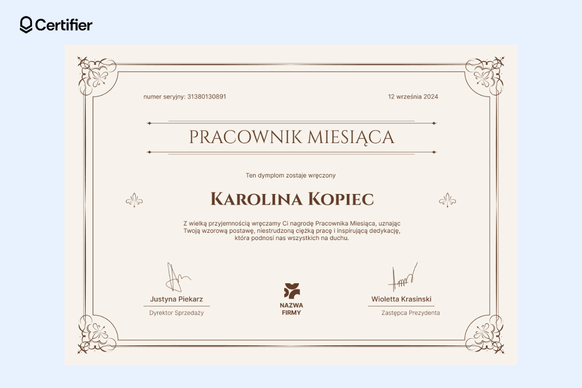 Formalny i elegancki dyplom dla najlepszego pracownika. Formalny i elegancki dyplom dla najlepszego pracownika.