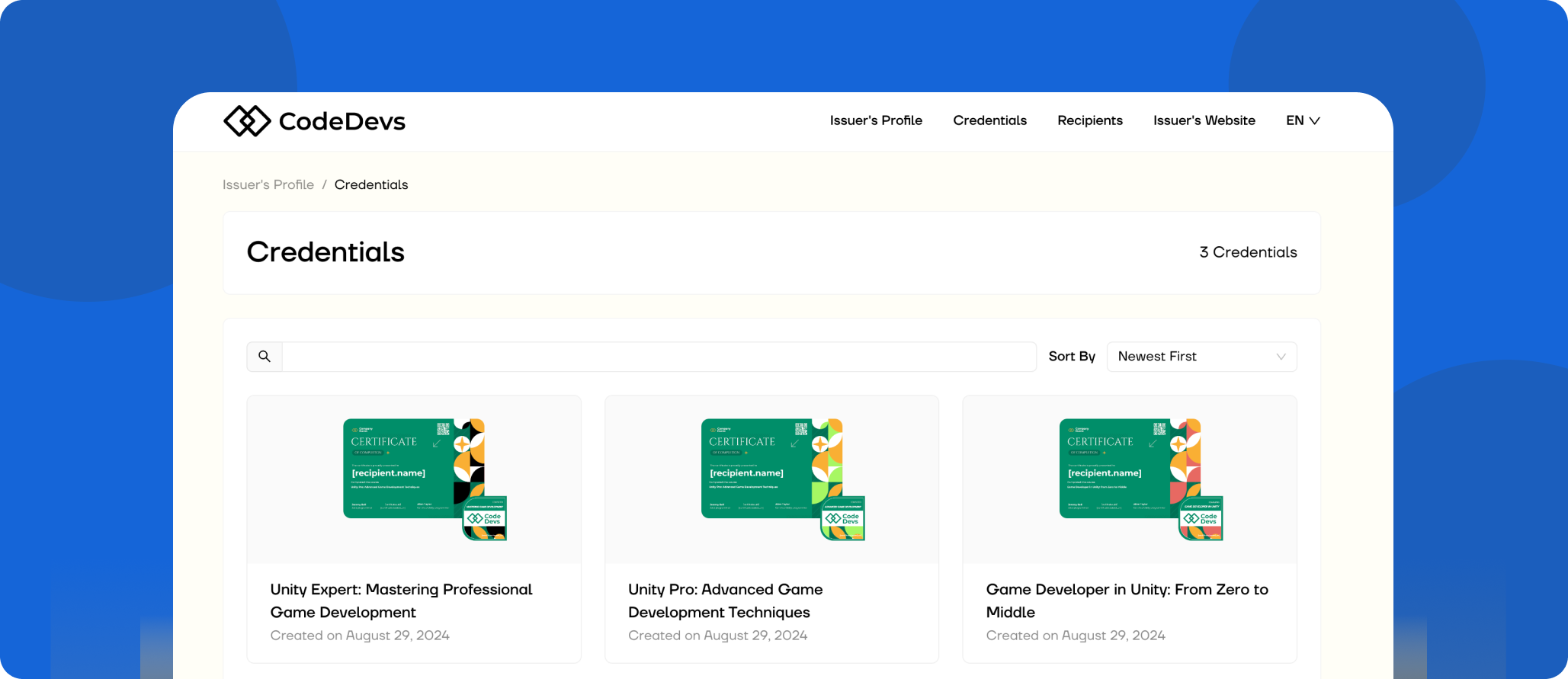 A screenshot showing the Credentials Directory. A screenshot showing the Credentials Directory.