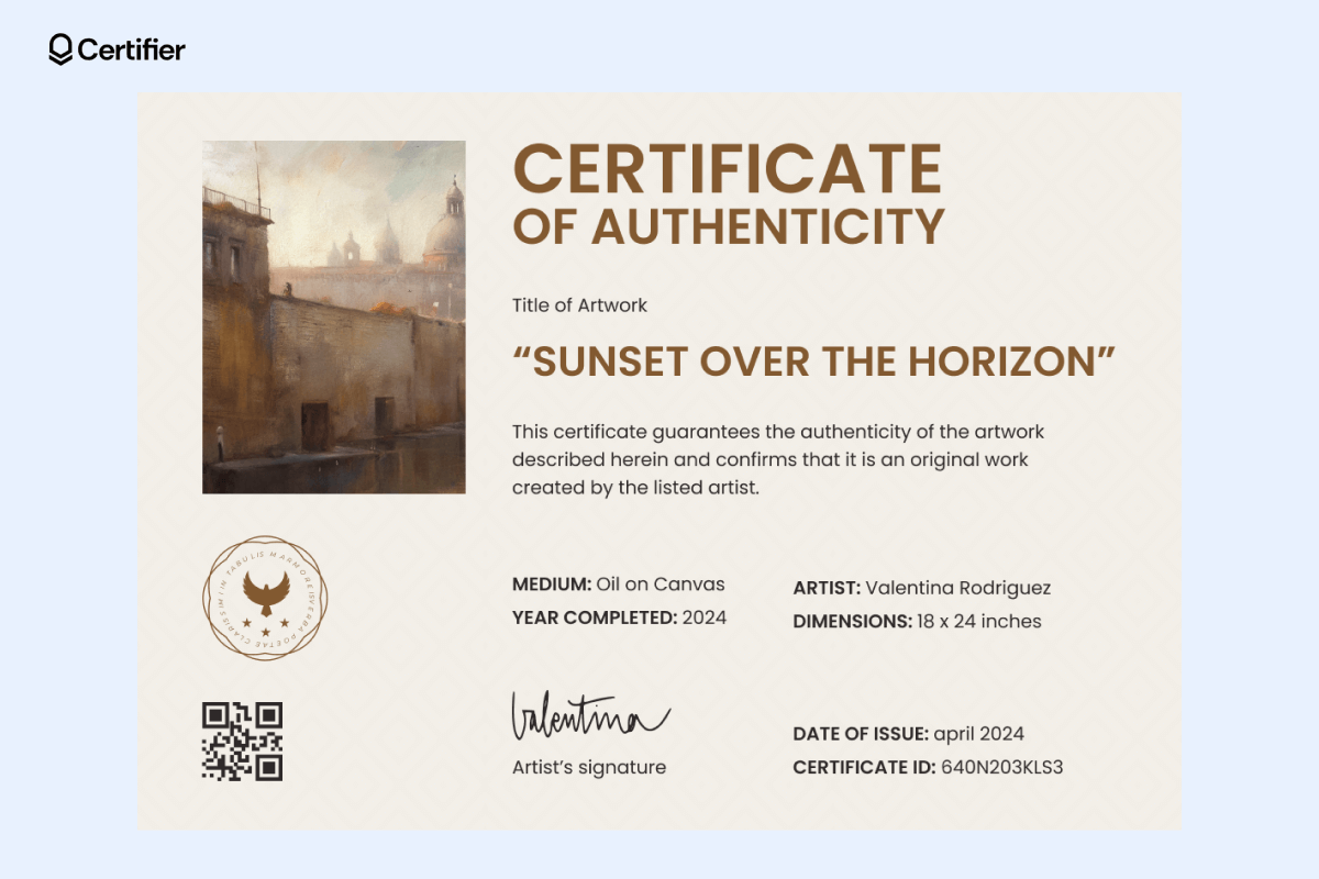 A certificate of authenticity template free download in beige colors. A certificate of authenticity template free download in beige colors.
