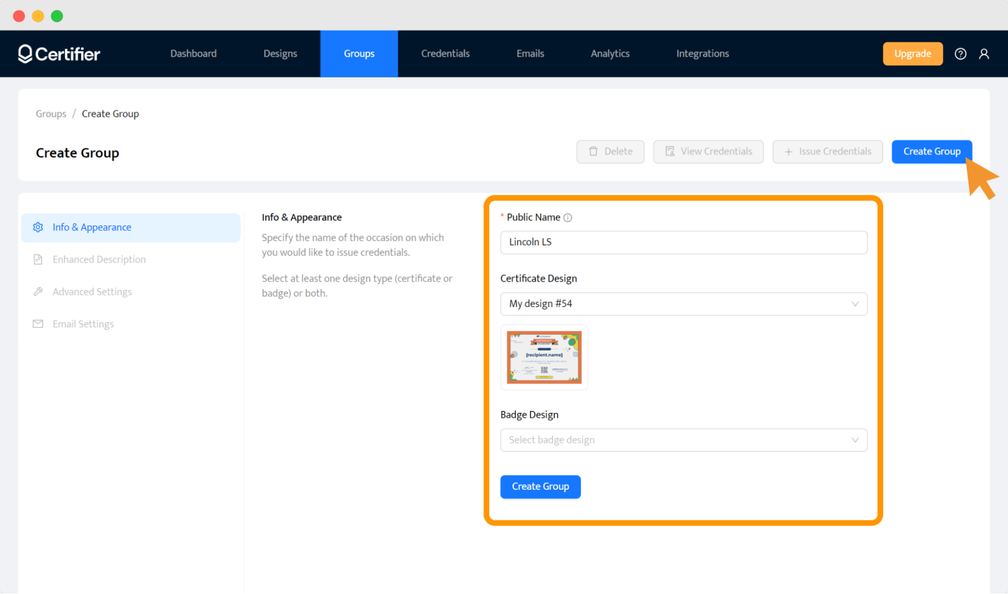 Certifier’s dashboard showing the Certifier’s dashboard showing the