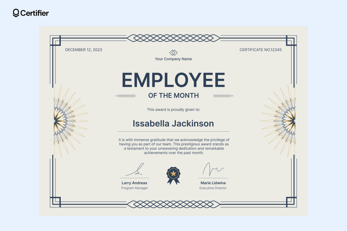 Dark and grey employee of the month certificates templates. Dark and grey employee of the month certificates templates.
