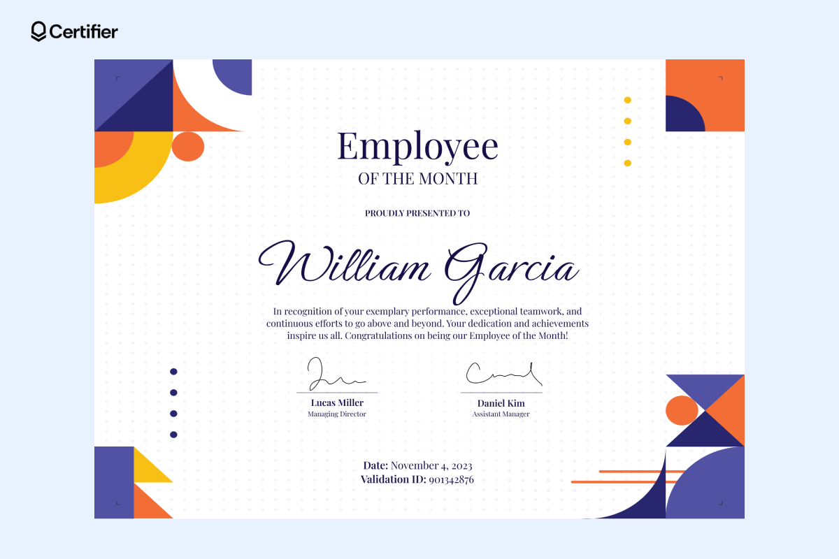 Geometrical and colorful employee of the month certificate word format. Geometrical and colorful employee of the month certificate word format.
