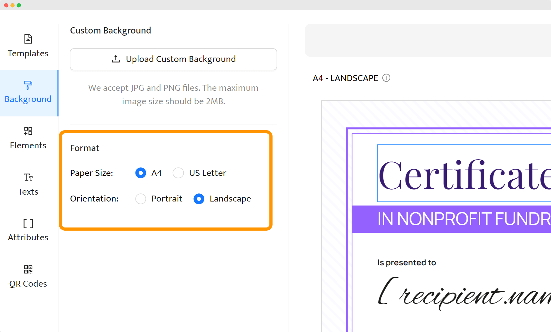 Choosing a certificate format as one of the steps of how to print a certificate. Choosing a certificate format as one of the steps of how to print a certificate.