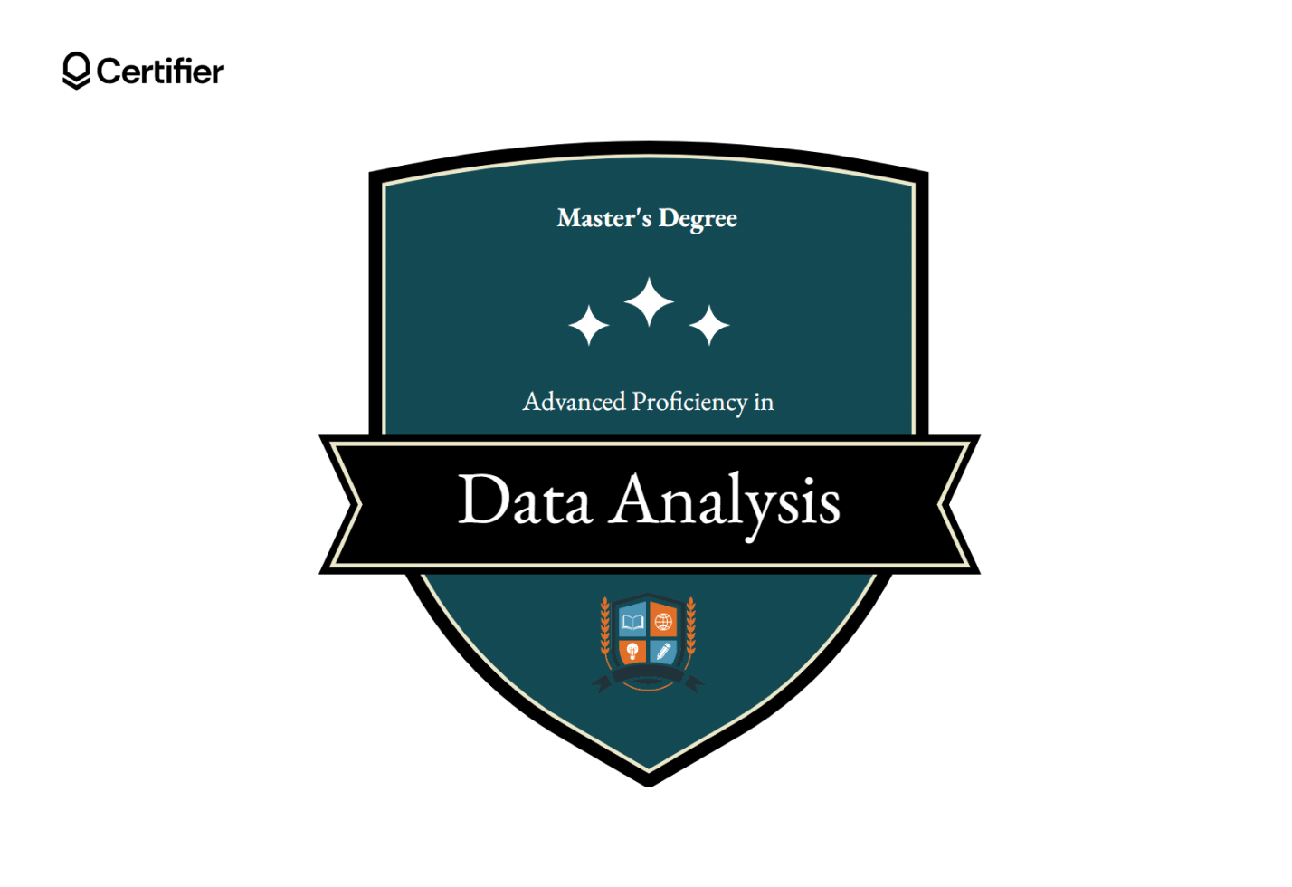 The example of digital badges for college students. The template features the university logo, and shows advanced proficiency in data analysis for a Master's Degree. The example of digital badges for college students. The template features the university logo, and shows advanced proficiency in data analysis for a Master's Degree.