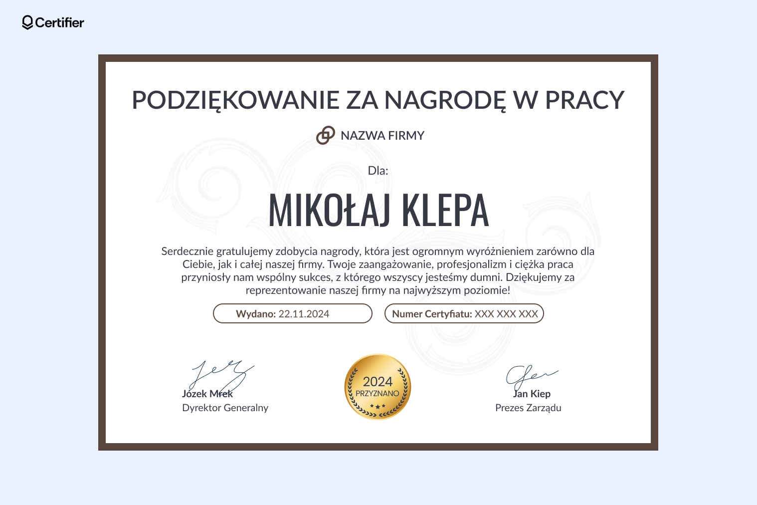 Podziękowanie przykład w ramach nagrody w pracy w jasnych kolorach. Podziękowanie przykład w ramach nagrody w pracy w jasnych kolorach.