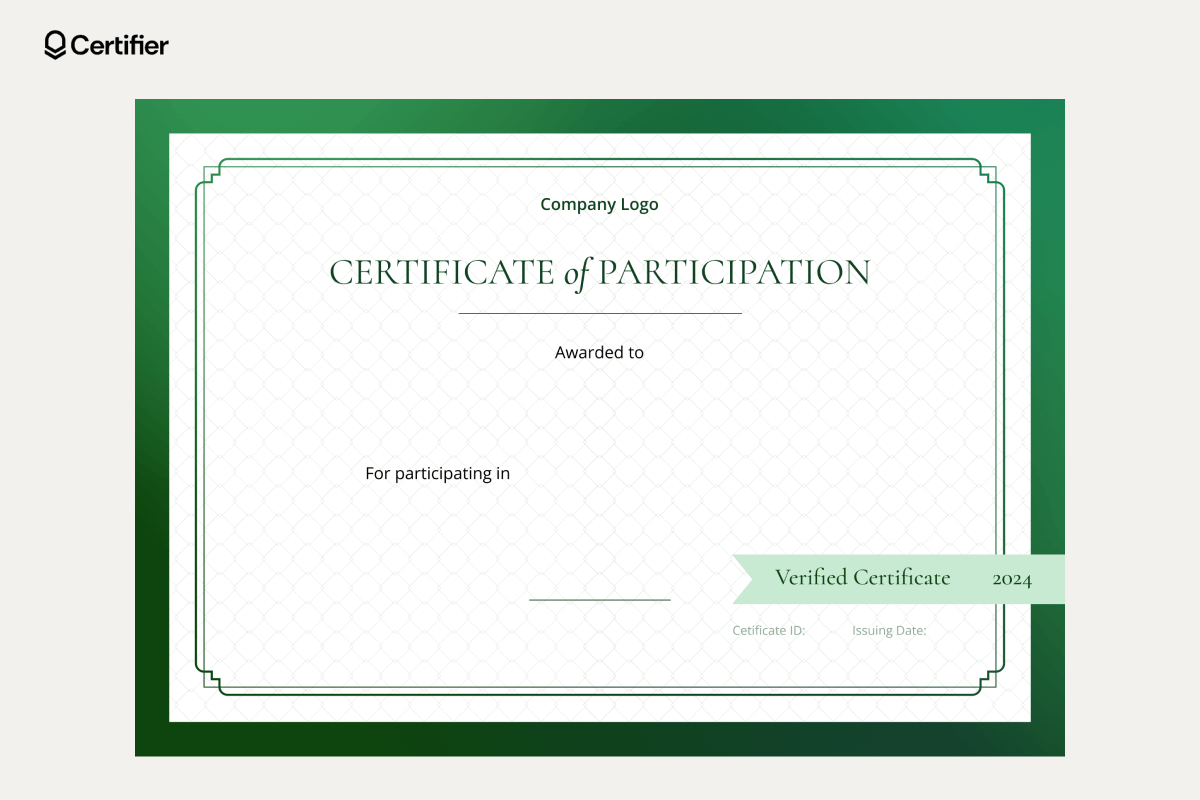 Blank certificate templates free download in green with an ornate border, including fields for award details, recipient name, and verification tag. Blank certificate templates free download in green with an ornate border, including fields for award details, recipient name, and verification tag.