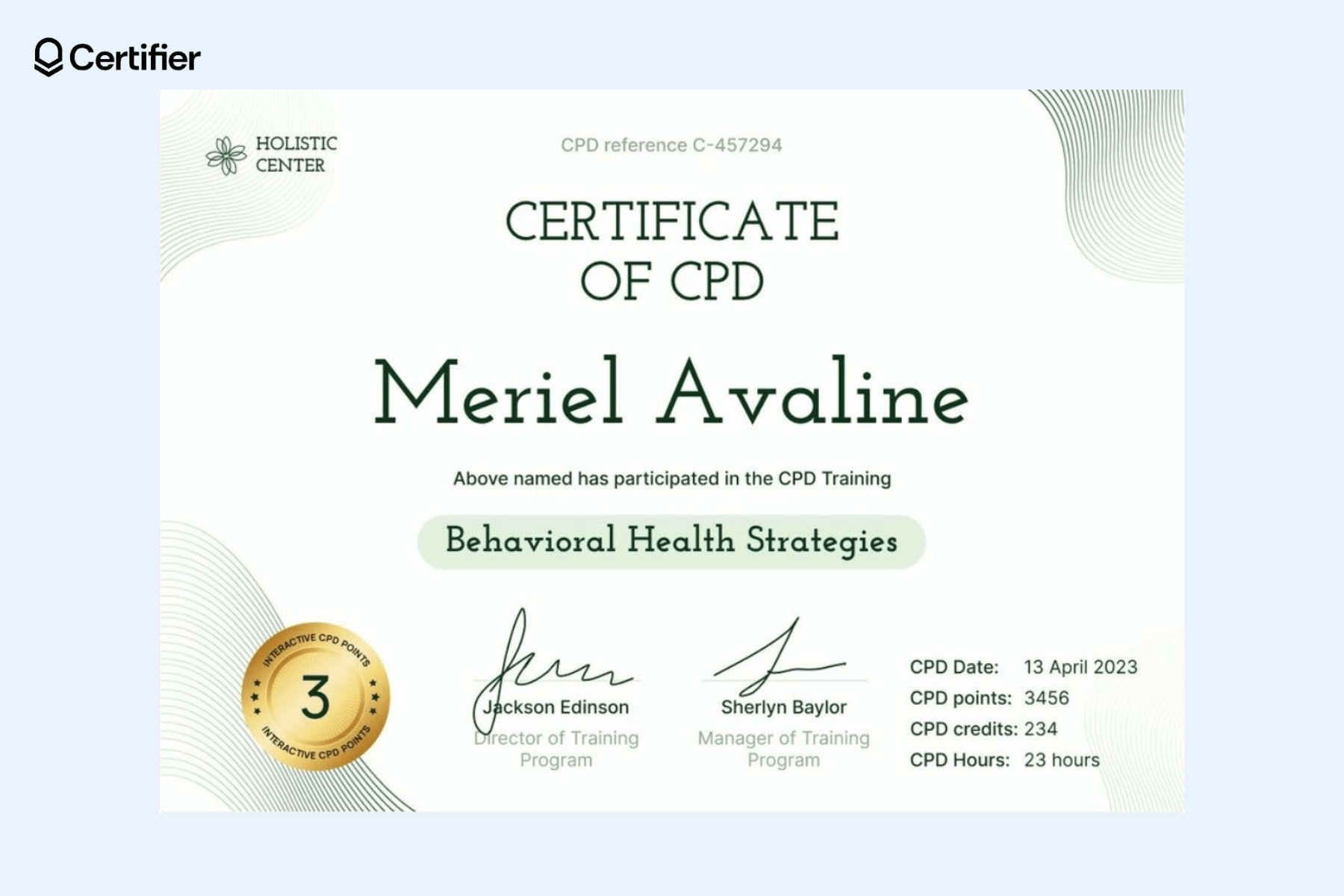 CPD certificate template word free download option, featuring a grey design, golden batch, digital signatures, logo. CPD certificate template word free download option, featuring a grey design, golden batch, digital signatures, logo.