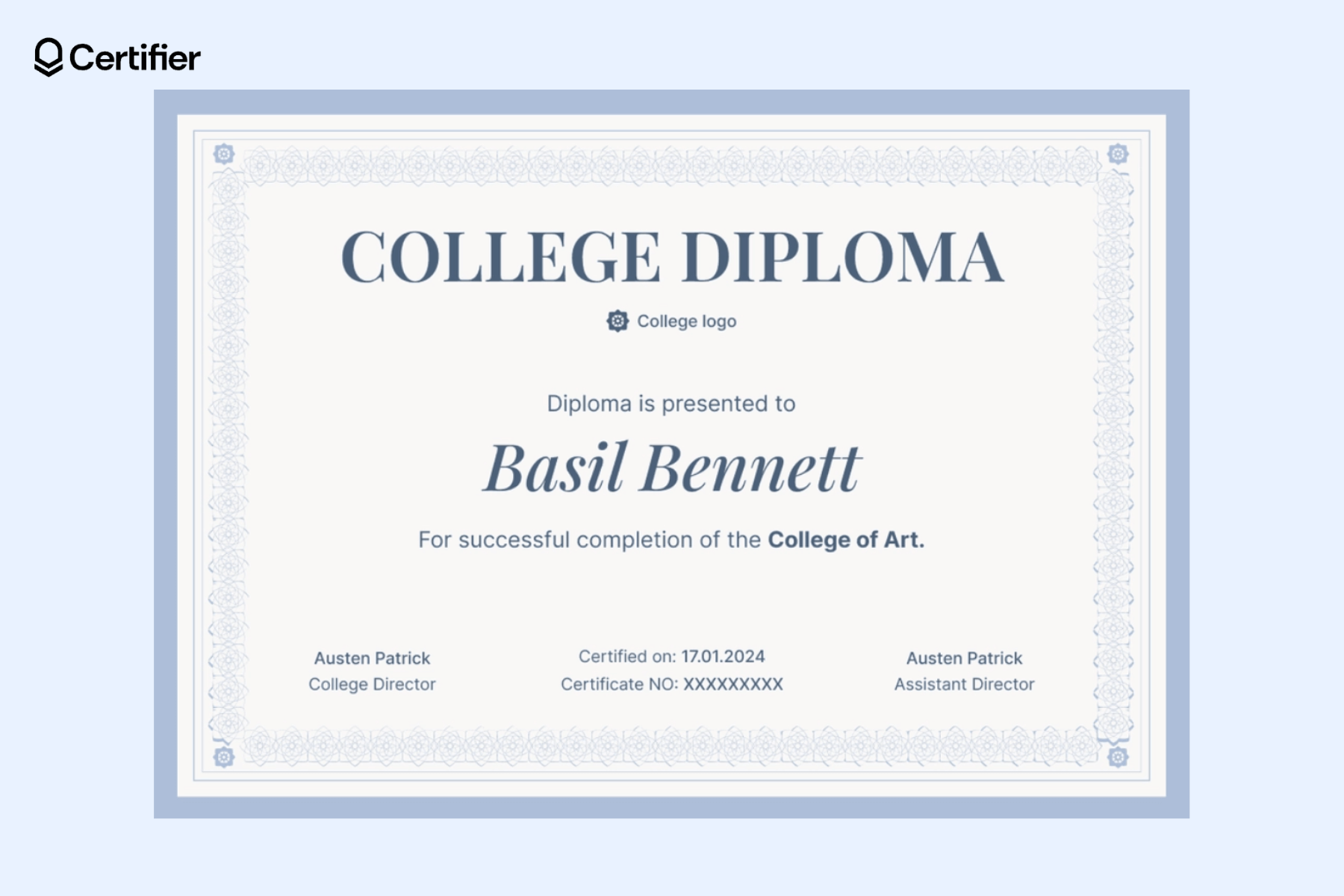Certificate Word template: MS Word certificate template with a bright design, created for colleges and educational institutions. Certificate Word template: MS Word certificate template with a bright design, created for colleges and educational institutions.