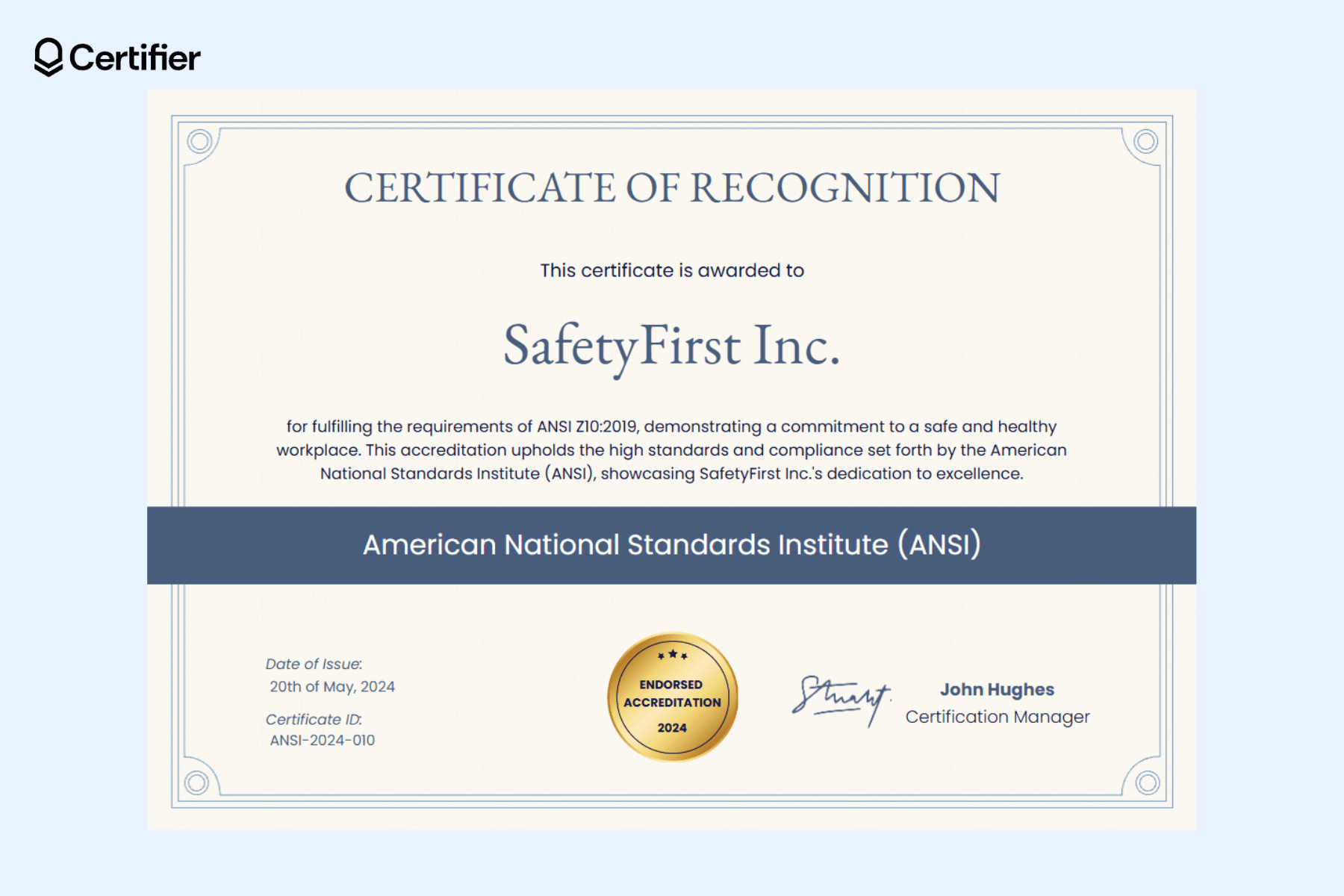 This certificate in MS Word is kept in beige and toned blue colors, with golden seal at the bottom as well as an issue date, certificate NO, and signatures. This certificate in MS Word is kept in beige and toned blue colors, with golden seal at the bottom as well as an issue date, certificate NO, and signatures.