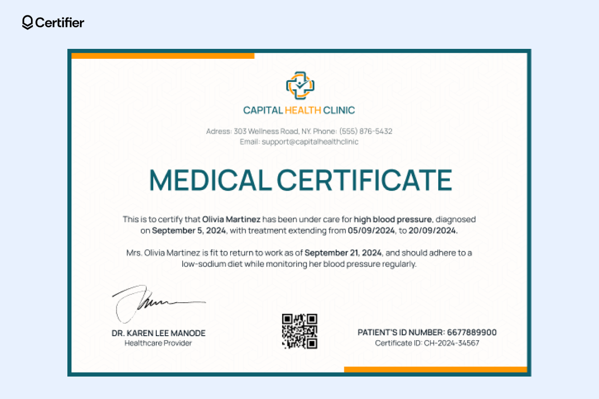 An orange, free medical certificate template detailing high blood pressure treatment. An orange, free medical certificate template detailing high blood pressure treatment.