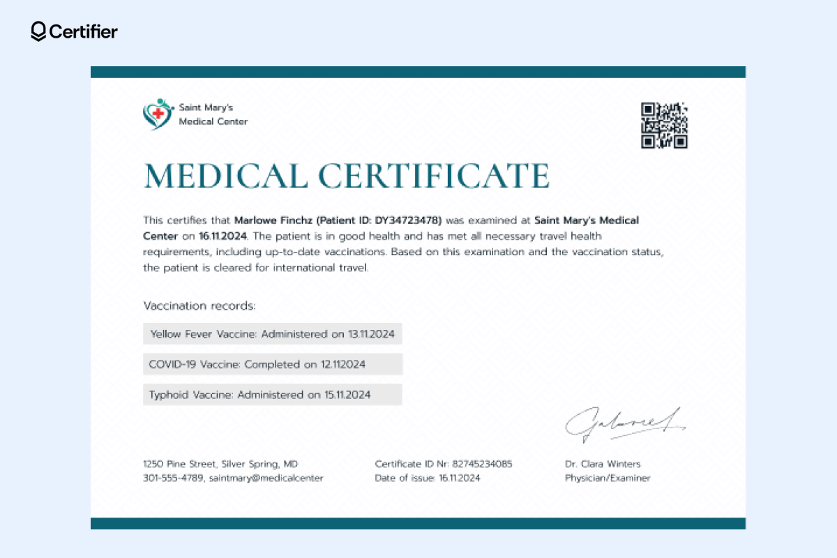 An online medical certificate template verifying vaccinations for international travel. An online medical certificate template verifying vaccinations for international travel.