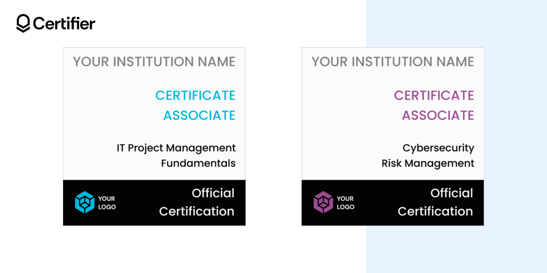 Square digital badges LinkedIn showcasing IT Project Management and Cybersecurity Risk Management certifications for associate level; each LinkedIn digital badge is customizable. Square digital badges LinkedIn showcasing IT Project Management and Cybersecurity Risk Management certifications for associate level; each LinkedIn digital badge is customizable.