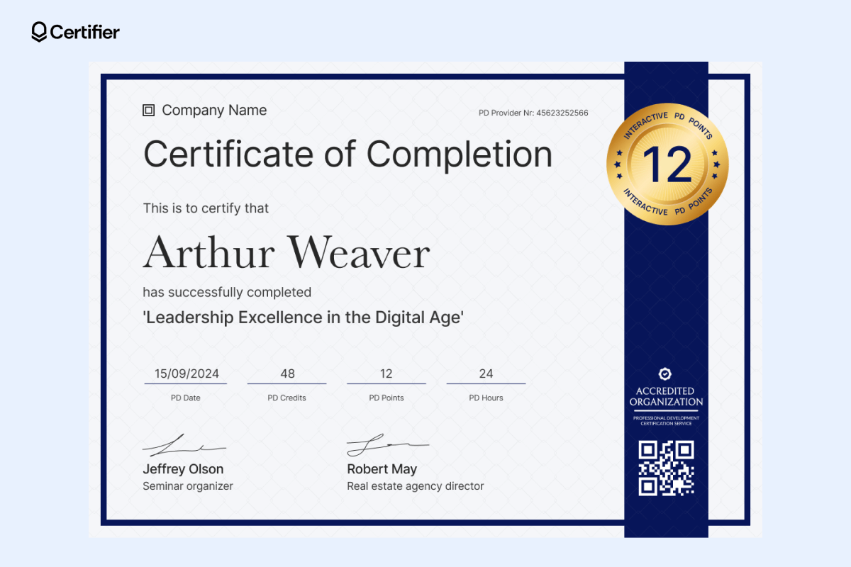 A teacher professional development certificate template designed for leadership excellence programs, with designated fields for PD credits and points, ideal for use as a free and downloadable professional development certificate template. A teacher professional development certificate template designed for leadership excellence programs, with designated fields for PD credits and points, ideal for use as a free and downloadable professional development certificate template.