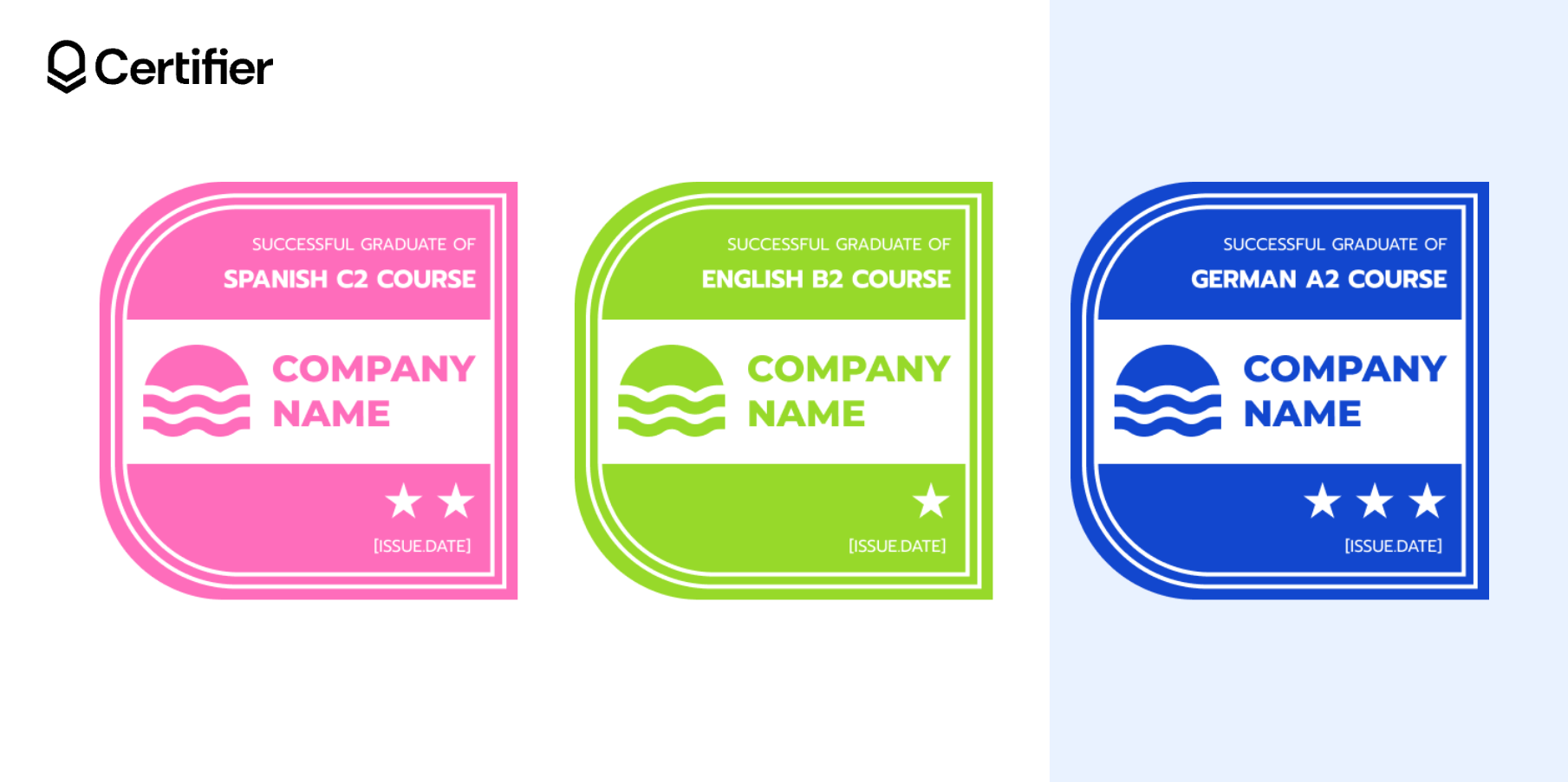 A vibrant badge with language course completion details, tailored for a badge template for Word. A vibrant badge with language course completion details, tailored for a badge template for Word.