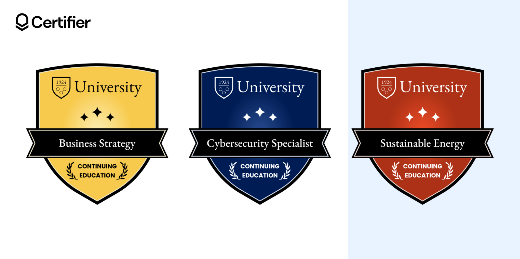 A shield-shaped badge highlighting university programs in business strategy, cybersecurity, and sustainable energy, suitable for a badge template Word project, and can be used as a name tag. A shield-shaped badge highlighting university programs in business strategy, cybersecurity, and sustainable energy, suitable for a badge template Word project, and can be used as a name tag.