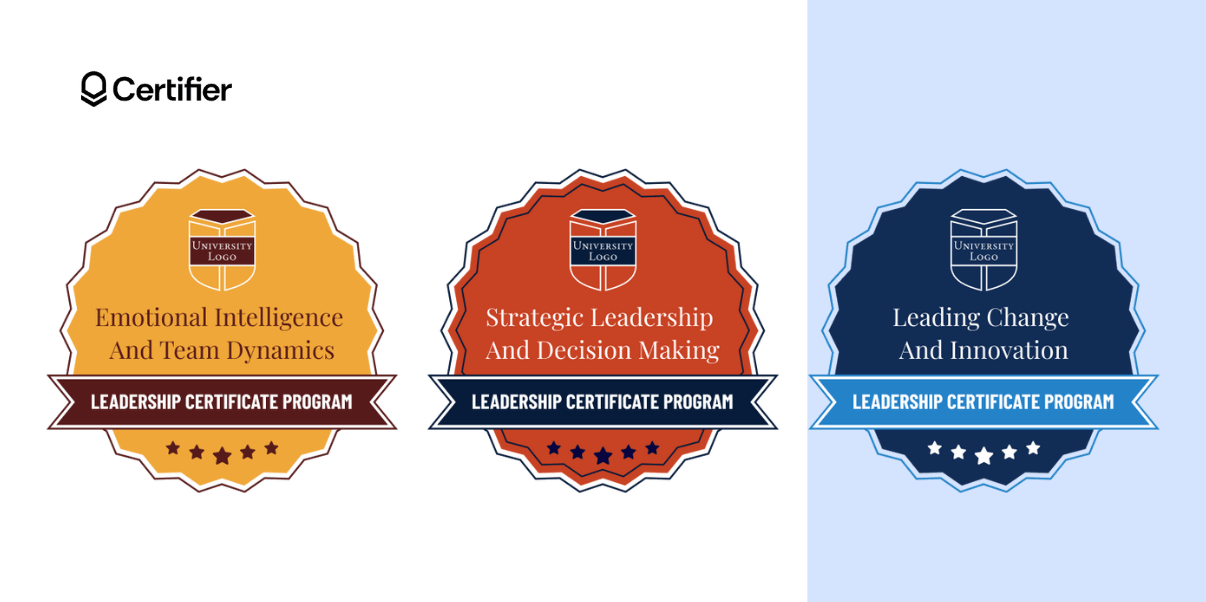 Digital badge design in yellow, orange, and navy blue for leaders with a placeholder for a logo. Digital badge design in yellow, orange, and navy blue for leaders with a placeholder for a logo.