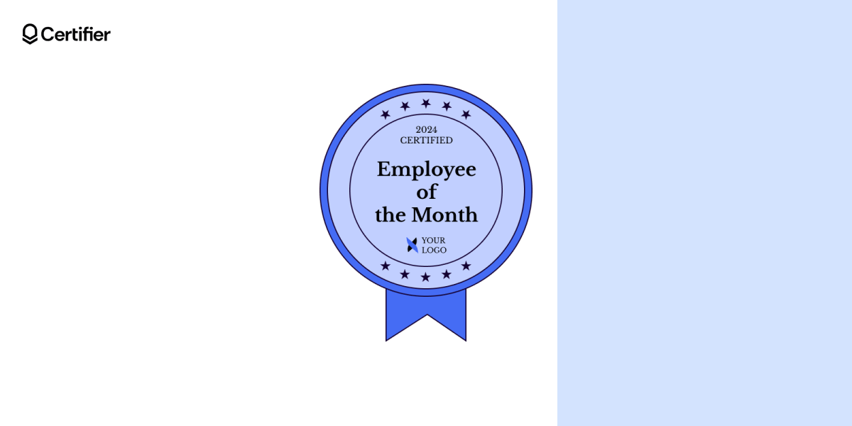 Colorful employee recognition image in a circular shape, logo placeholder, and star rating. Colorful employee recognition image in a circular shape, logo placeholder, and star rating.