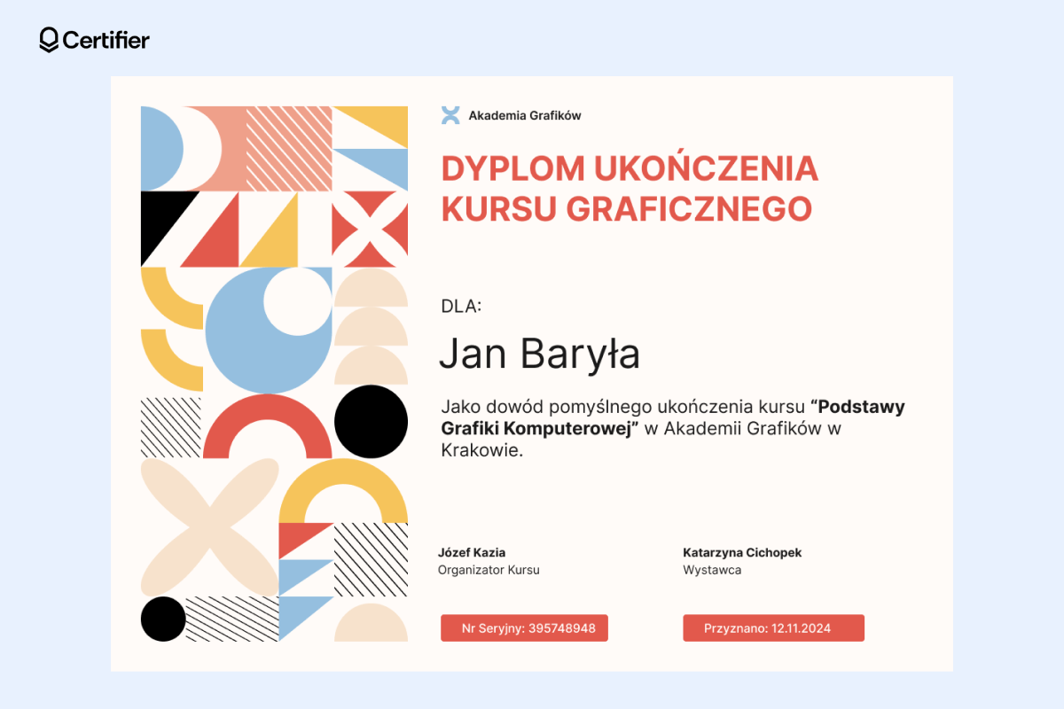 Kolorowy, nowoczesny i kreatywny dyplom ukończenia kursu graficznego inspirowany sztuką abstrakcyjną, idealny do ukończenia kreatywnych kursów. Kolorowy, nowoczesny i kreatywny dyplom ukończenia kursu graficznego inspirowany sztuką abstrakcyjną, idealny do ukończenia kreatywnych kursów.