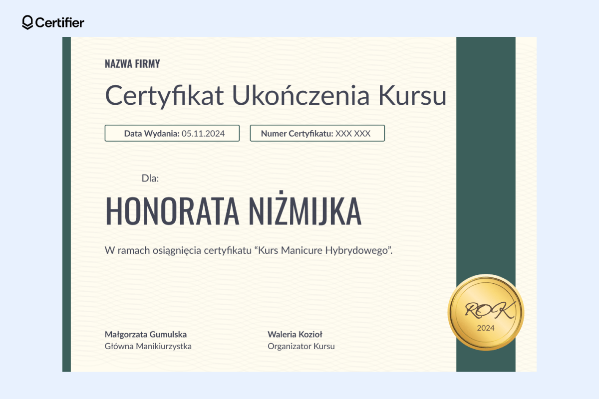 Zielony szablon z teksturą, złotą pieczęcią i miejscem na podpisy. Zielony szablon z teksturą, złotą pieczęcią i miejscem na podpisy.