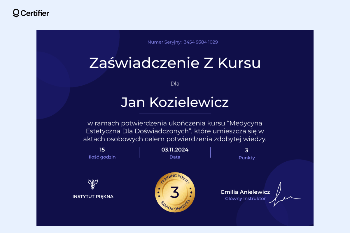 Zaświadczenie o ukończeniu kursu wzór doc fioletowy i z geometrycznym tłem. Zaświadczenie o ukończeniu kursu wzór doc fioletowy i z geometrycznym tłem.