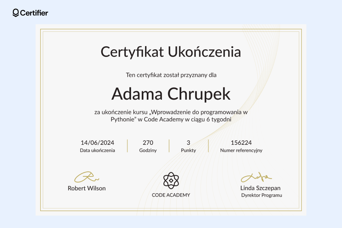 Kwiatowy szablon, zaświadczenie o ukończeniu kursu pdf, z kodem QR i miejscem na podpisy. Kwiatowy szablon, zaświadczenie o ukończeniu kursu pdf, z kodem QR i miejscem na podpisy.
