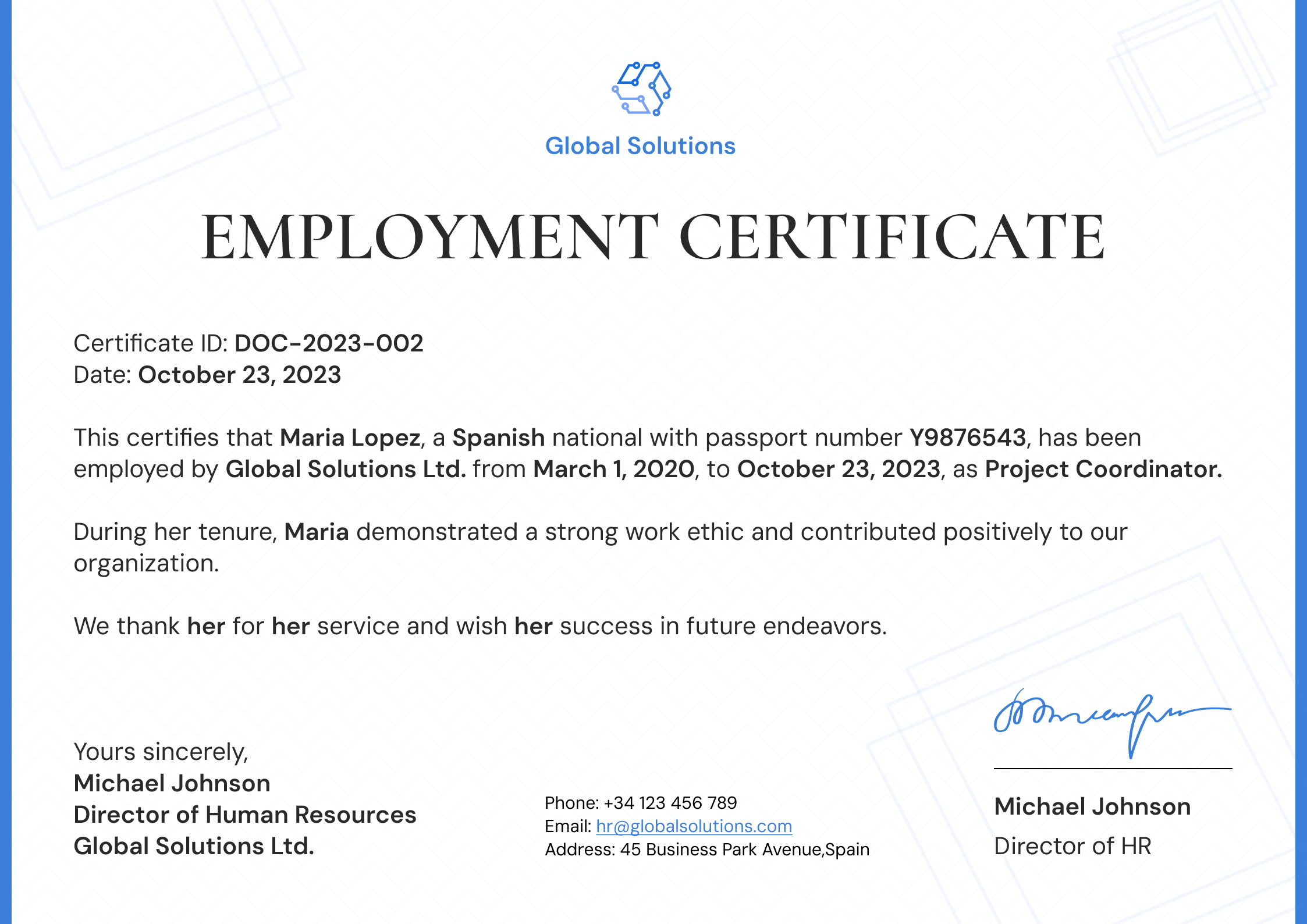 Work Certification Example Uncluttered and formal certificate of employment template