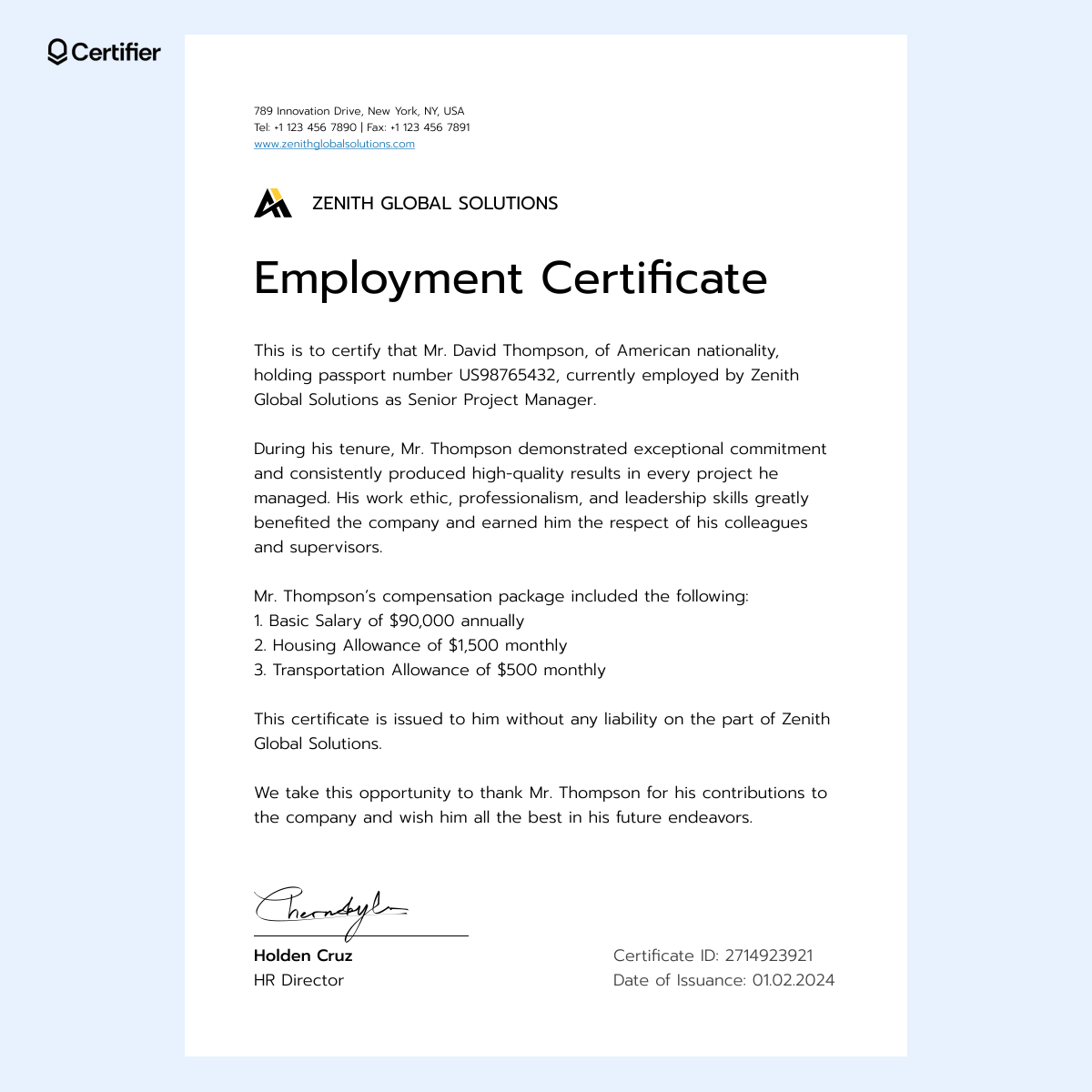 A detailed certificate of employment with compensation, including placeholders for compensation details such as salary and allowances. A detailed certificate of employment with compensation, including placeholders for compensation details such as salary and allowances.