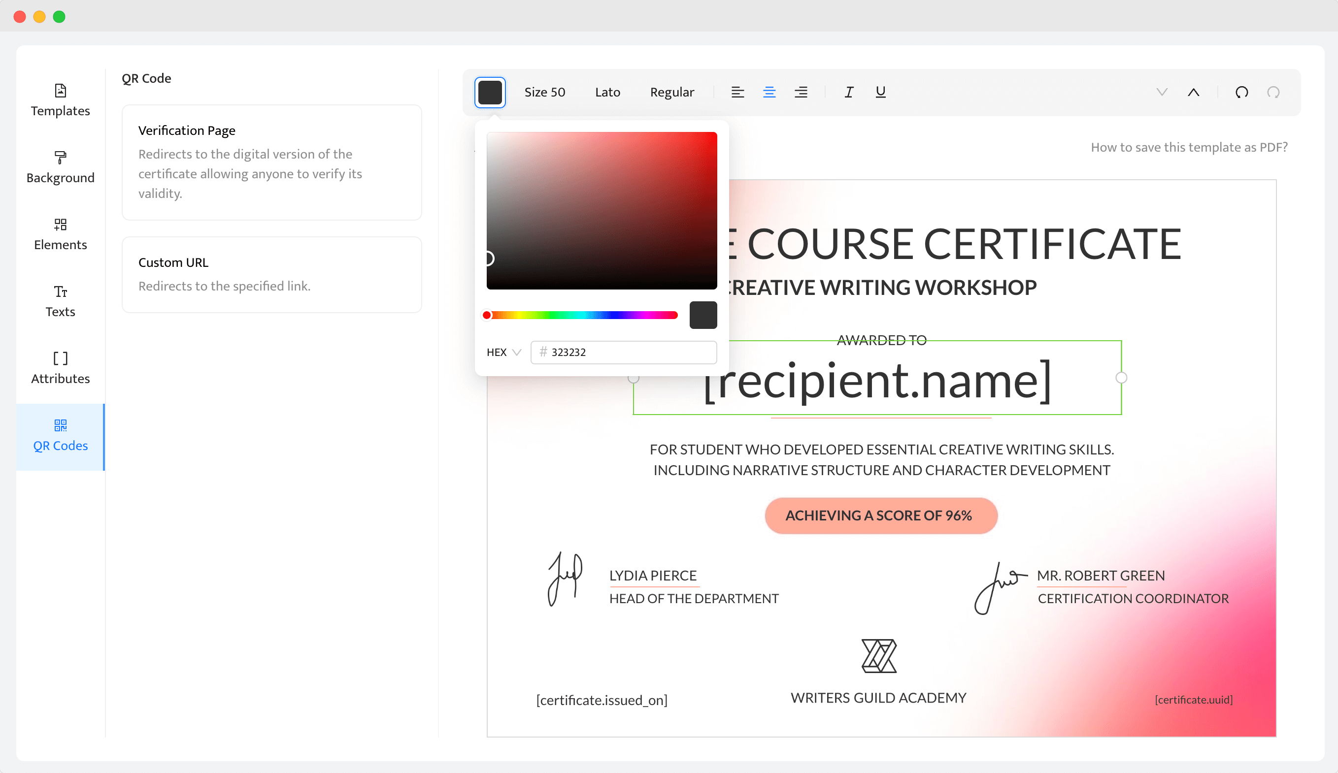 Creating course certificate design inspiration in Certifier tutorial. Creating course certificate design inspiration in Certifier tutorial.