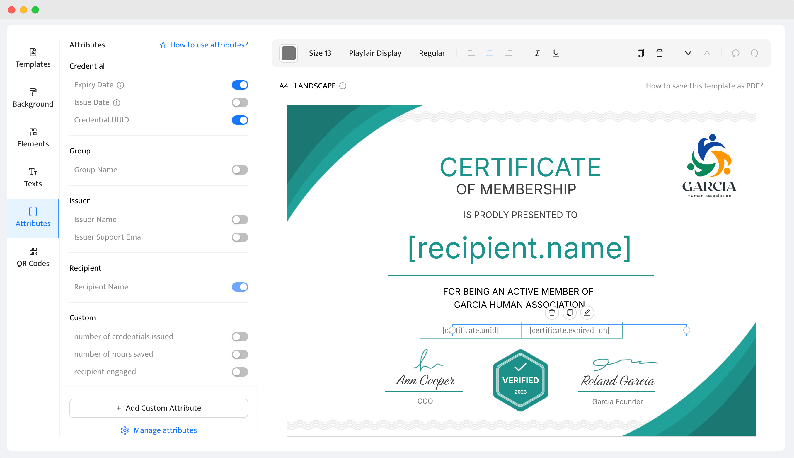 Designing certificate to make multiple certificates with different names.