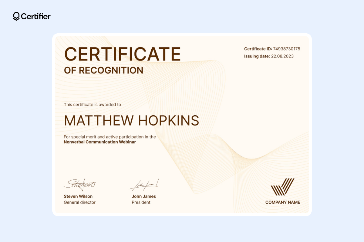 Customizable recognition certificate with subtle dynamic lines in the background. Customizable recognition certificate with subtle dynamic lines in the background.