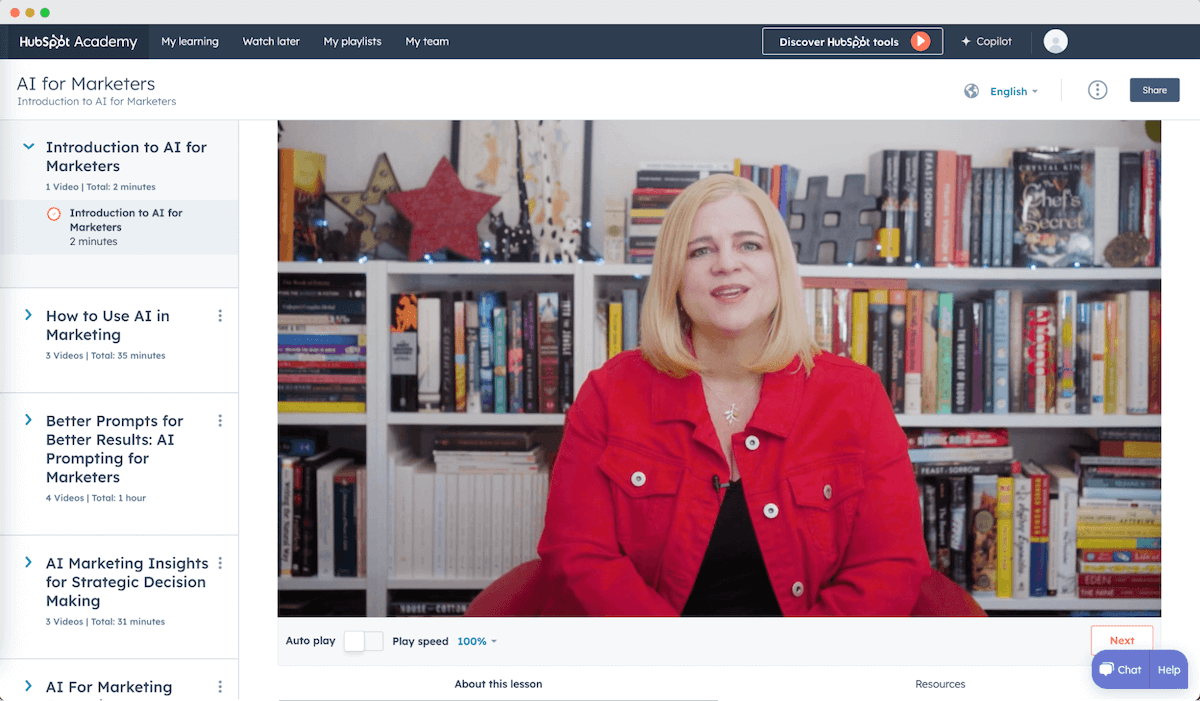 An instructor introduces AI marketing certification through HubSpot Academy, covering AI strategies for marketers. An instructor introduces AI marketing certification through HubSpot Academy, covering AI strategies for marketers.