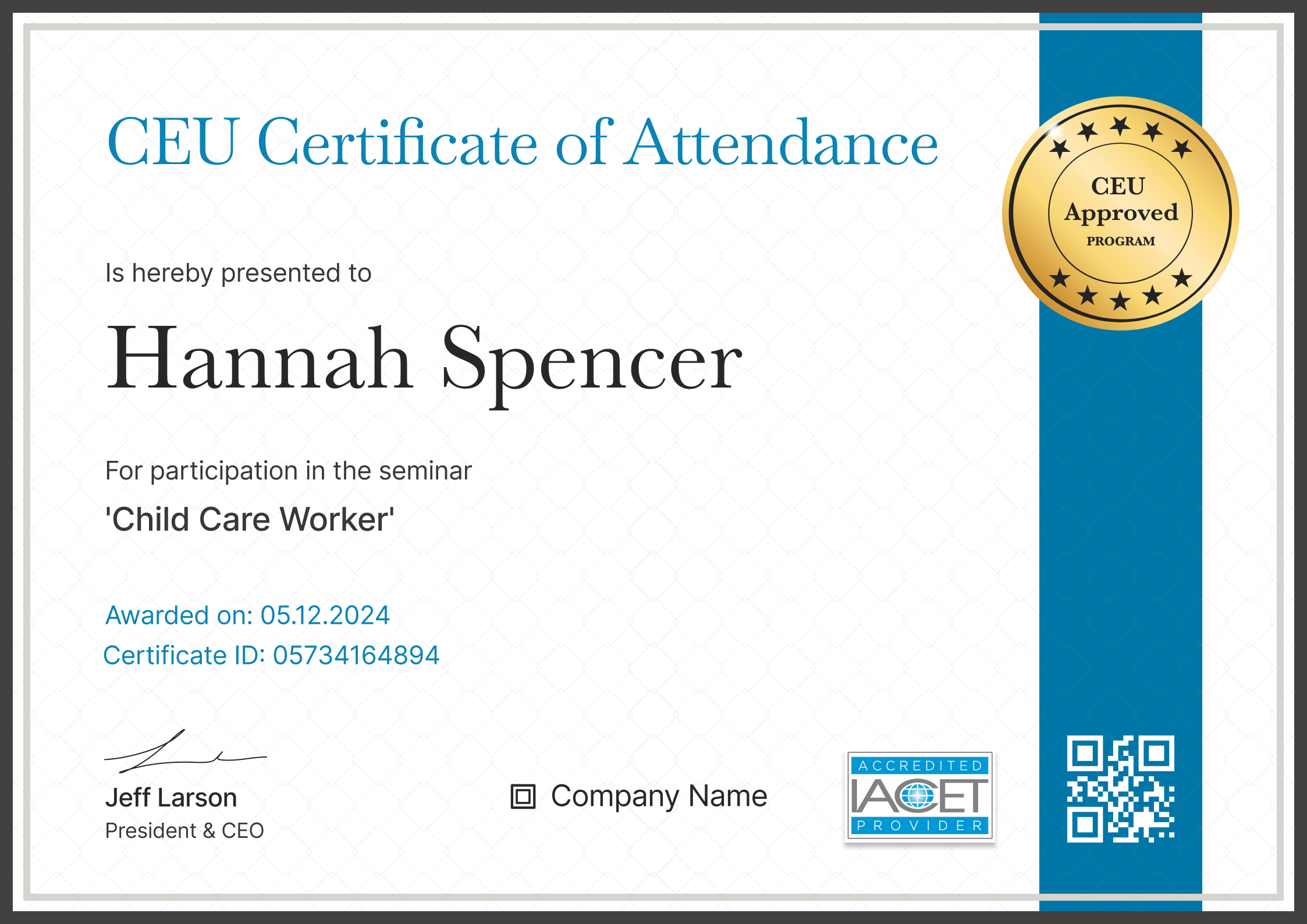 Professional and distinctive CEU certificate template