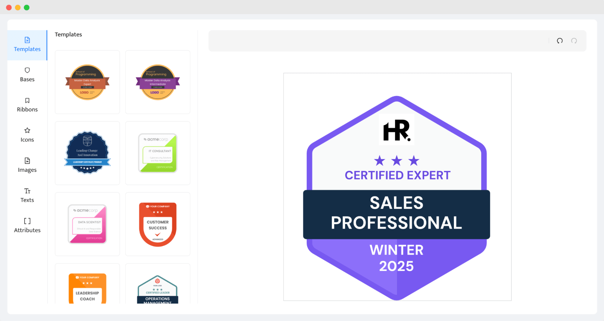 A certification badge creation interface featuring design templates, useful for learning how to create a LinkedIn certification badge. A certification badge creation interface featuring design templates, useful for learning how to create a LinkedIn certification badge.
