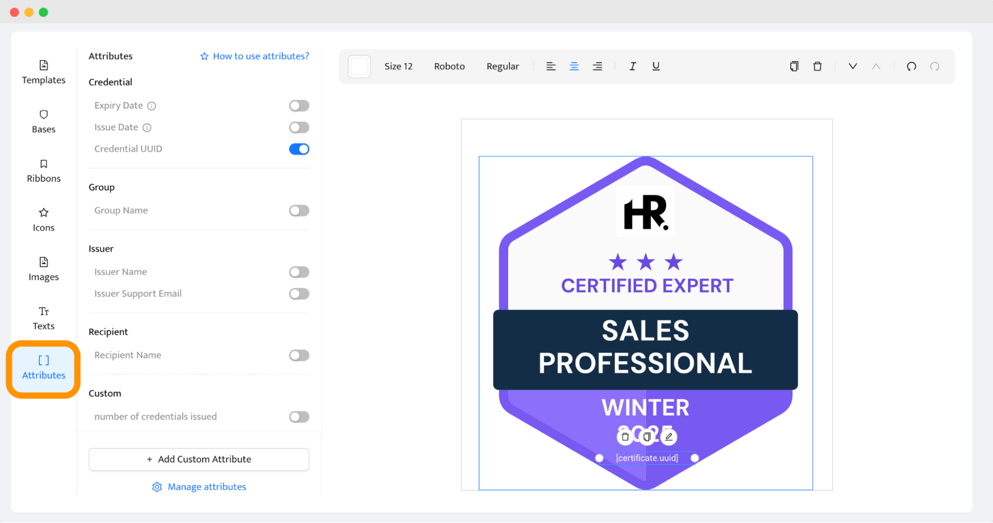 A badge customization tool with attributes like Credential UUID to help users design and create LinkedIn certification badges. A badge customization tool with attributes like Credential UUID to help users design and create LinkedIn certification badges.