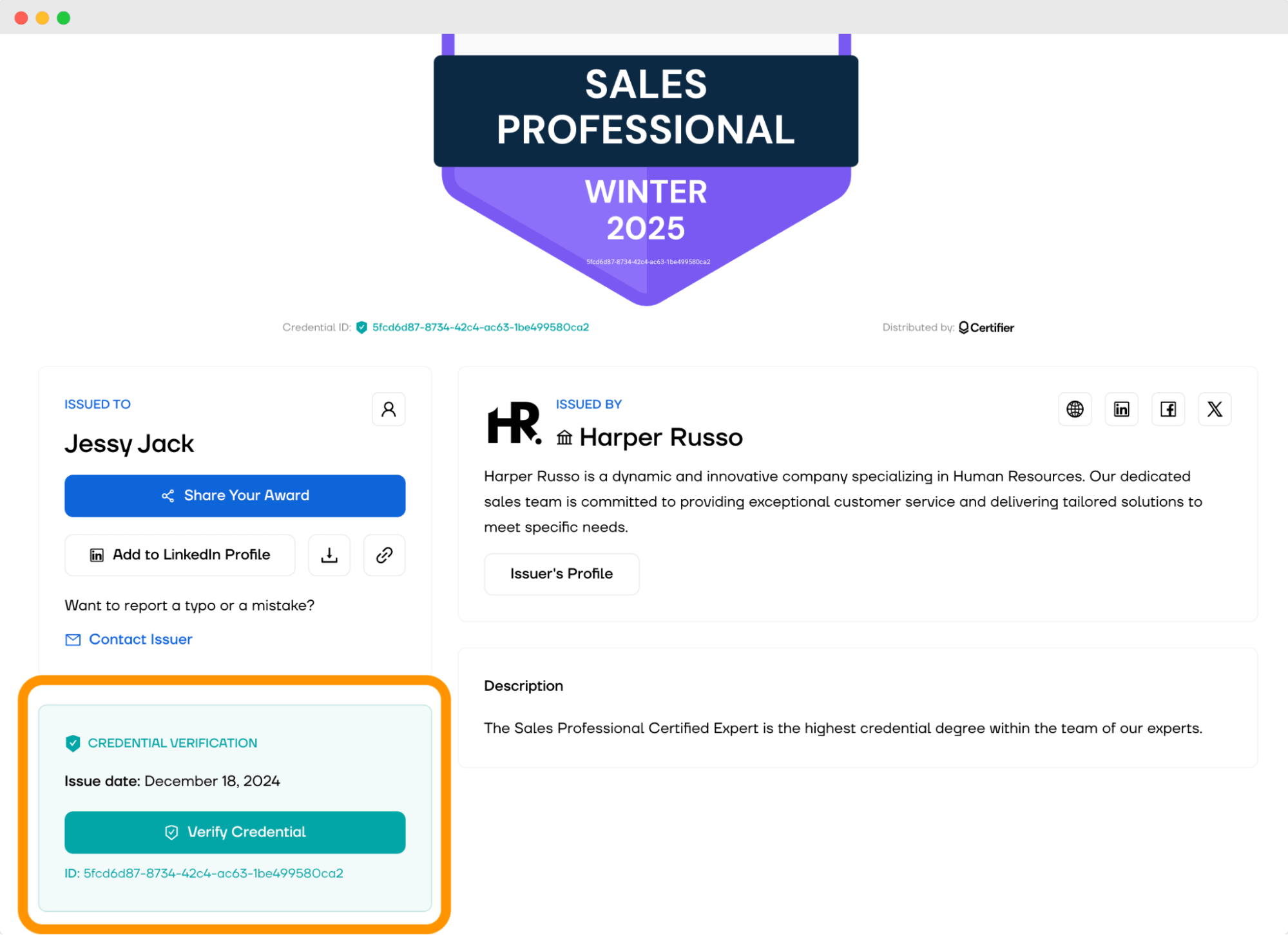 A certification page for A certification page for