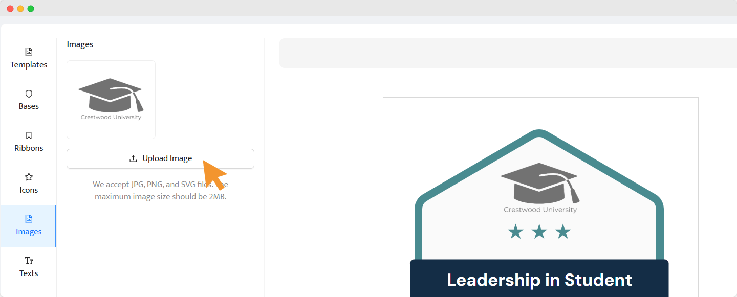 Adding a logo in one of the academic badges in Certifier. Adding a logo in one of the academic badges in Certifier.