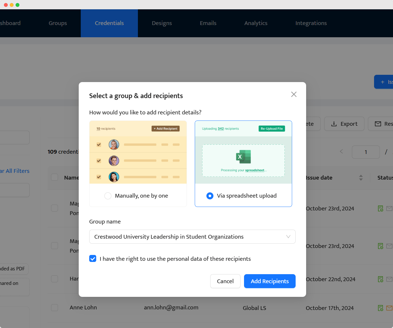 Uploading recipients' data to education digital badges. Uploading recipients' data to education digital badges.
