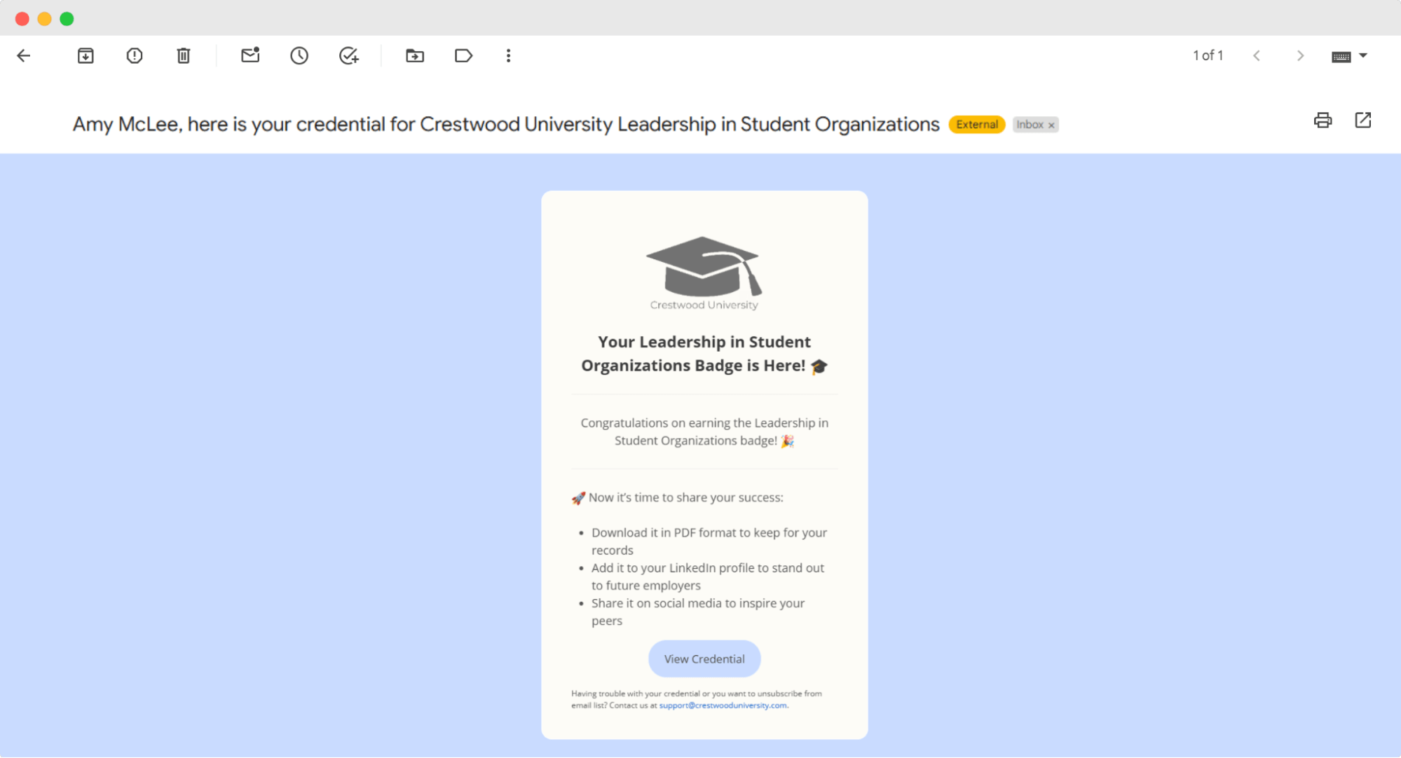 Email with academic badges provided by Certifier. Email with academic badges provided by Certifier.