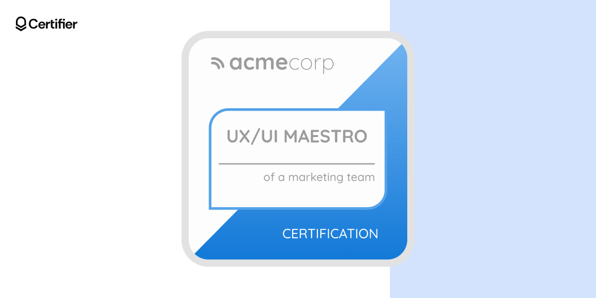 UX/UI Maestro certification badge with a blue gradient design, ideal for achievement badge free download options. UX/UI Maestro certification badge with a blue gradient design, ideal for achievement badge free download options.