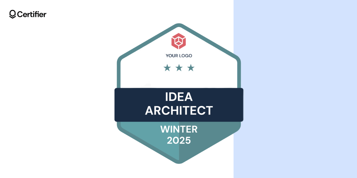 Idea Architect Winter 2025 achievement badge with a blue and navy design, suitable for achievement badge generator outputs. Idea Architect Winter 2025 achievement badge with a blue and navy design, suitable for achievement badge generator outputs.