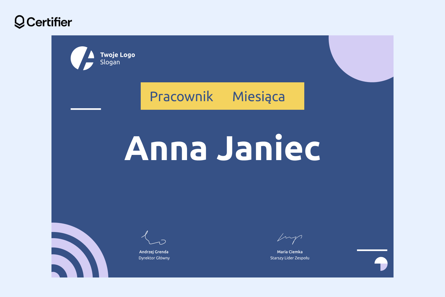 Puste tło do dyplomu w odcieniu niebieskim z minimalistycznymi fioletowymi okręgami w rogach. Puste tło do dyplomu w odcieniu niebieskim z minimalistycznymi fioletowymi okręgami w rogach.