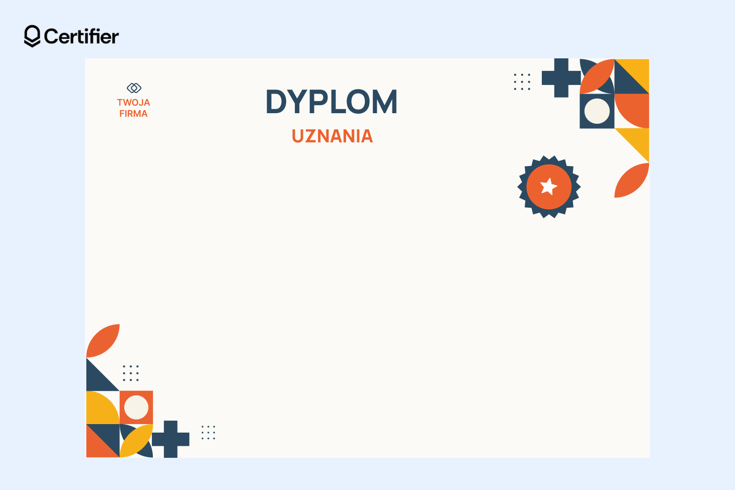 Tło dyplom uznania z kolorowymi geometrycznymi kształtami w rogach i białym tłem. Tło dyplom uznania z kolorowymi geometrycznymi kształtami w rogach i białym tłem.