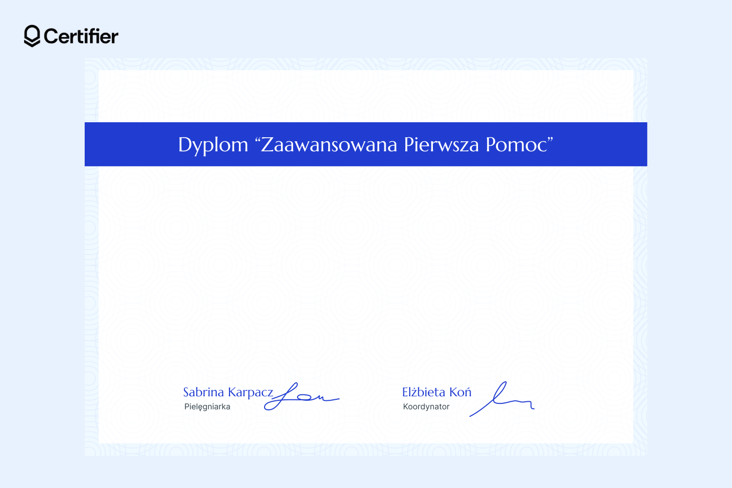 Tło uznania z poziomym niebieskim pasem u góry i subtelnym wzorem okręgów. Tło uznania z poziomym niebieskim pasem u góry i subtelnym wzorem okręgów.